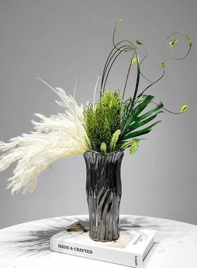 北欧轻奢创意仿真花艺玻璃花瓶样板间售楼处客厅桌面插花软装饰品