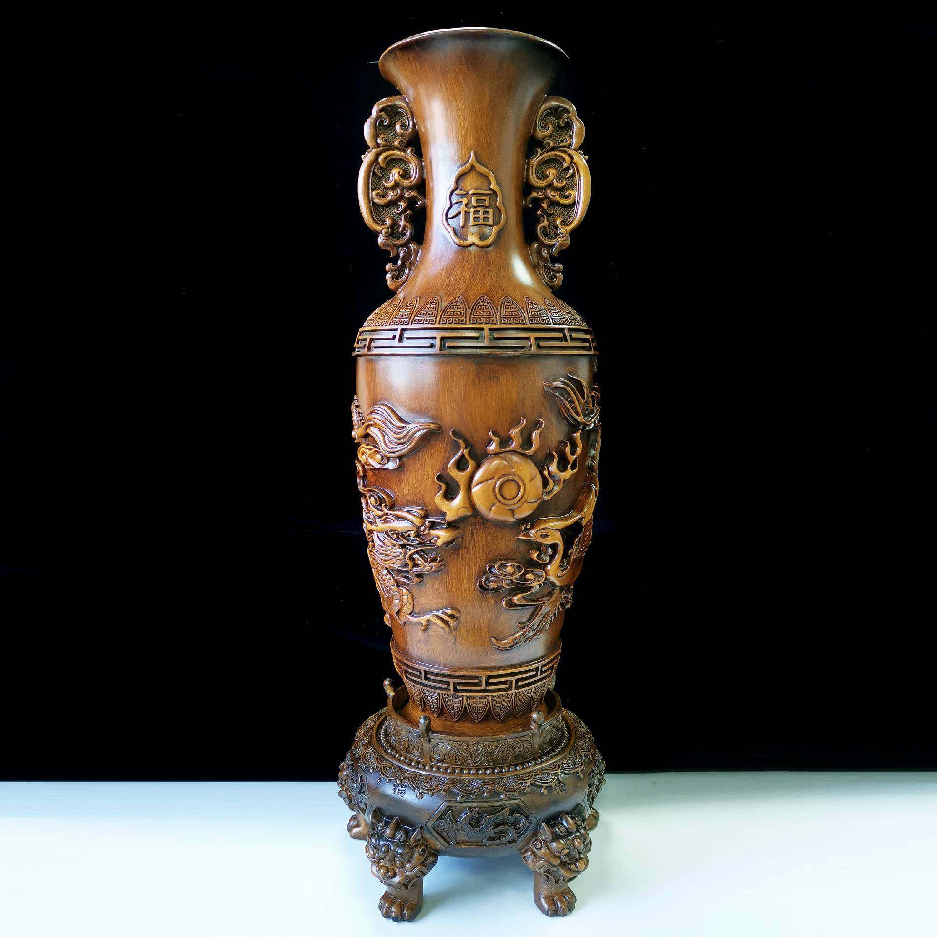 木雕龙凤呈祥花瓶摆件一对酒店玄关别墅客厅电视柜酒柜树脂装饰品,3C数码配件,其它配件,淘宝优惠券,粉丝福利购,淘宝优惠卷