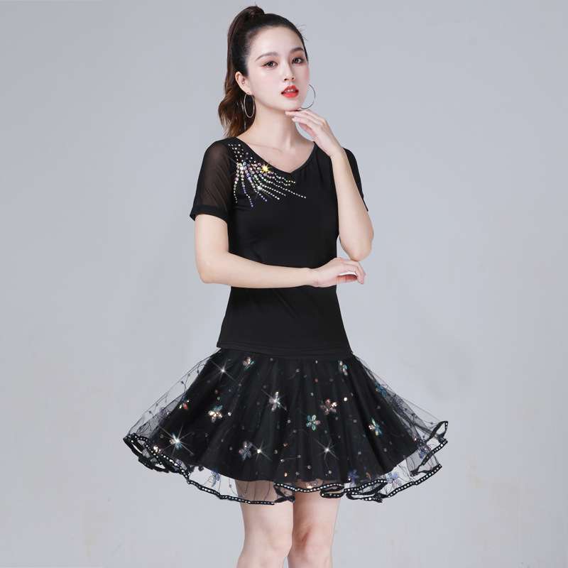 拉丁舞蹈服装成人新款三步踩跳舞裙套装演出服吉特巴舞蹈练功服夏