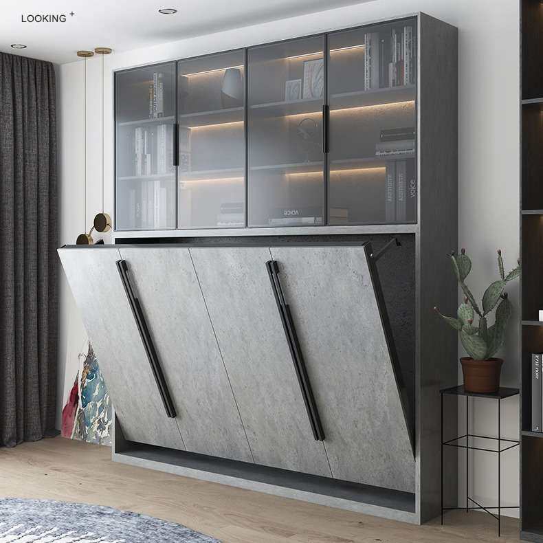极简轻奢书柜组合升级加固四龙骨自动脚隐形床侧翻多功能壁床