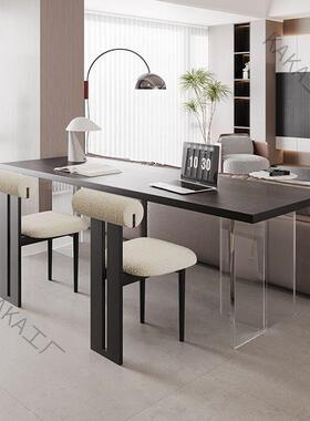 LCP1黑色实木书桌横沙发后长条桌亚克力悬浮双人学习桌极简桌