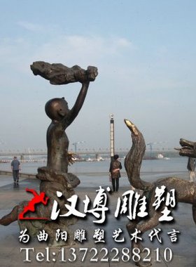 雕塑景阳广场闯关东铜雕 广场 少年 铜犬 江桥 游人 雕塑