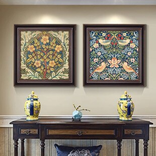 复古美式卧室床头装饰画简美风格酒店民宿挂画威廉莫里斯田园壁画