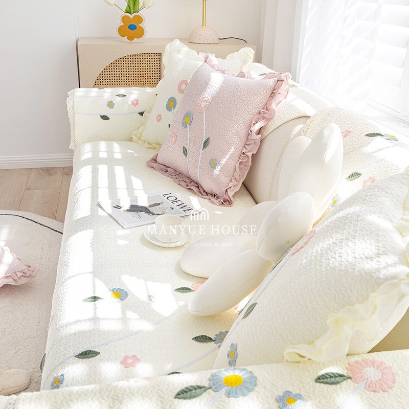 M.life 小清新全棉水洗棉沙发垫防滑沙发套罩靠背巾四季通用