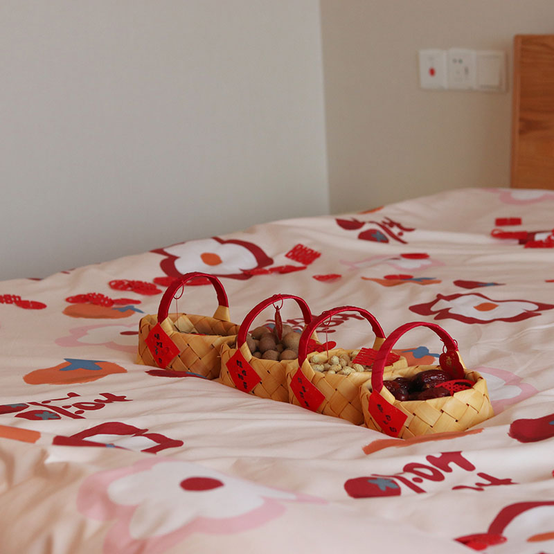 稻草兔兔结婚床上用品四件套婚庆红色婚房喜被床单被罩被套婚礼