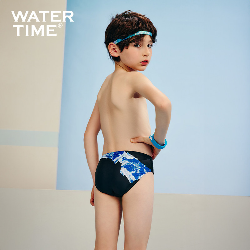 WaterTime儿童泳裤男防尴尬印花三角竞技游泳装备泳衣泳装