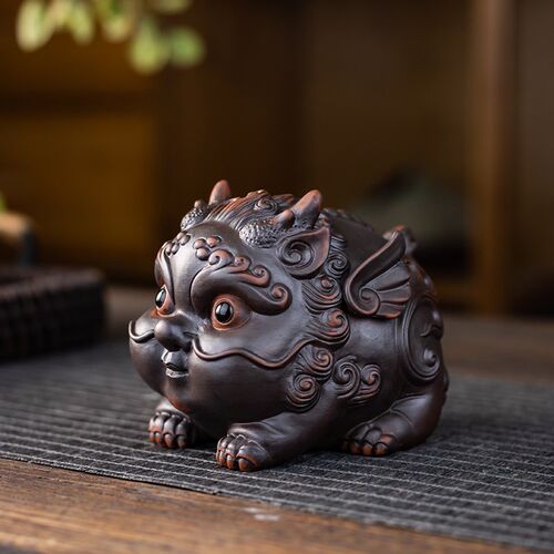 紫陶手工茶宠摆件可养茶财家居装饰精品貔貅茶玩招桌茶台茶具配件