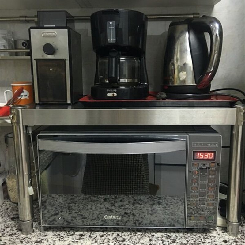 厨房不锈钢置物架落地支架v托架微波炉架锅架碗架盆架单层架可定