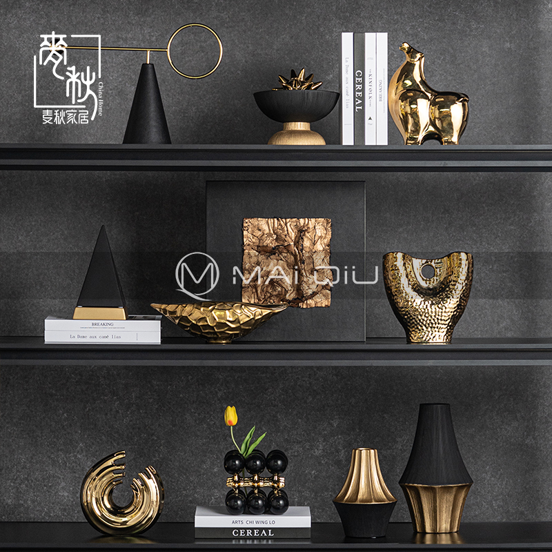 高档轻奢金色几何艺术品摆件客厅酒柜样板间开放T格书架装饰品摆