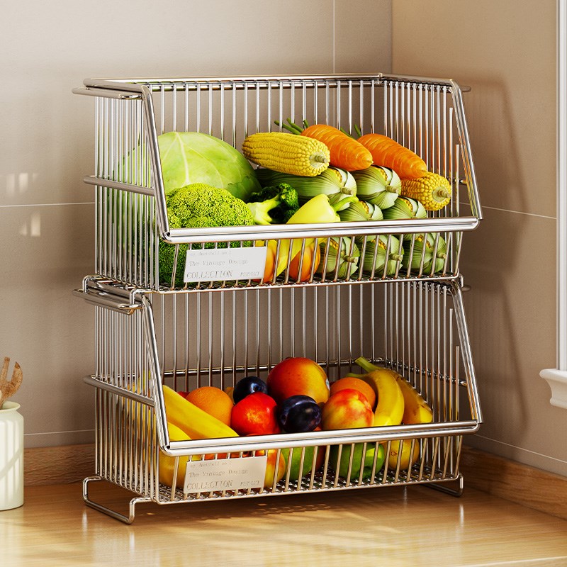 桌面多层蔬菜篮收纳筐斜口杂物整理D筐储物筐可移动厨房叠加置物