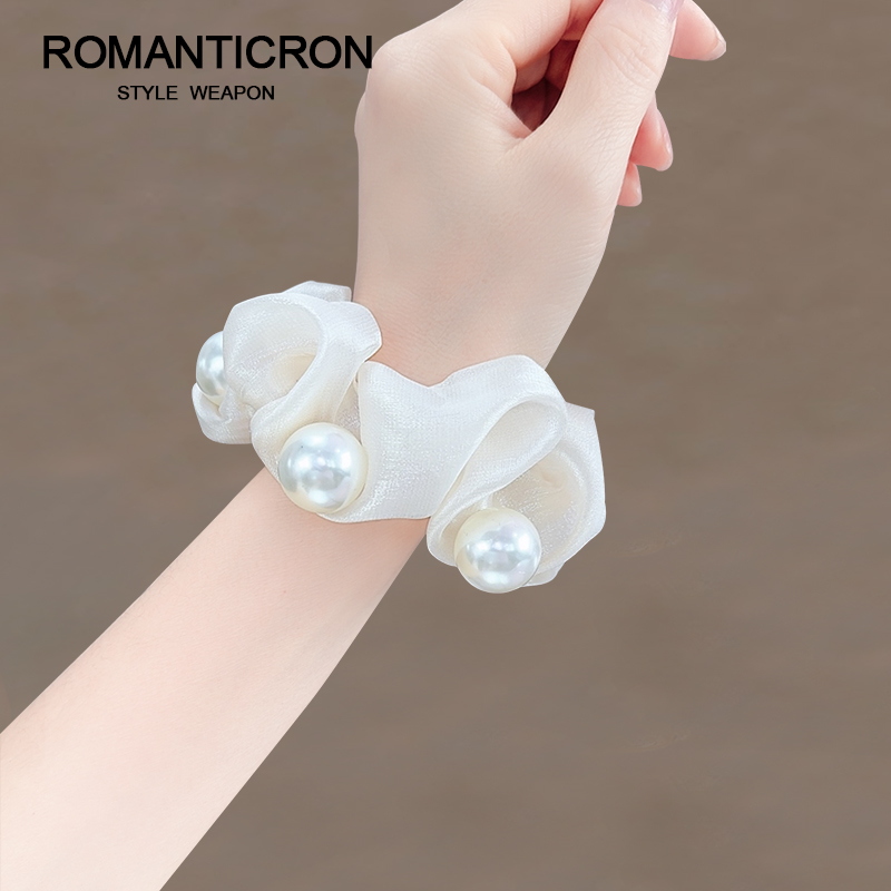 珍珠大肠发圈韩系丸子头扎头发白色头花女2024Q新款春天高端盘发