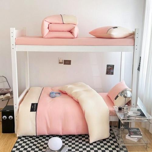 纯色双拼水洗棉刺绣学生三件套宿舍上下铺套件家用单双人床四件套