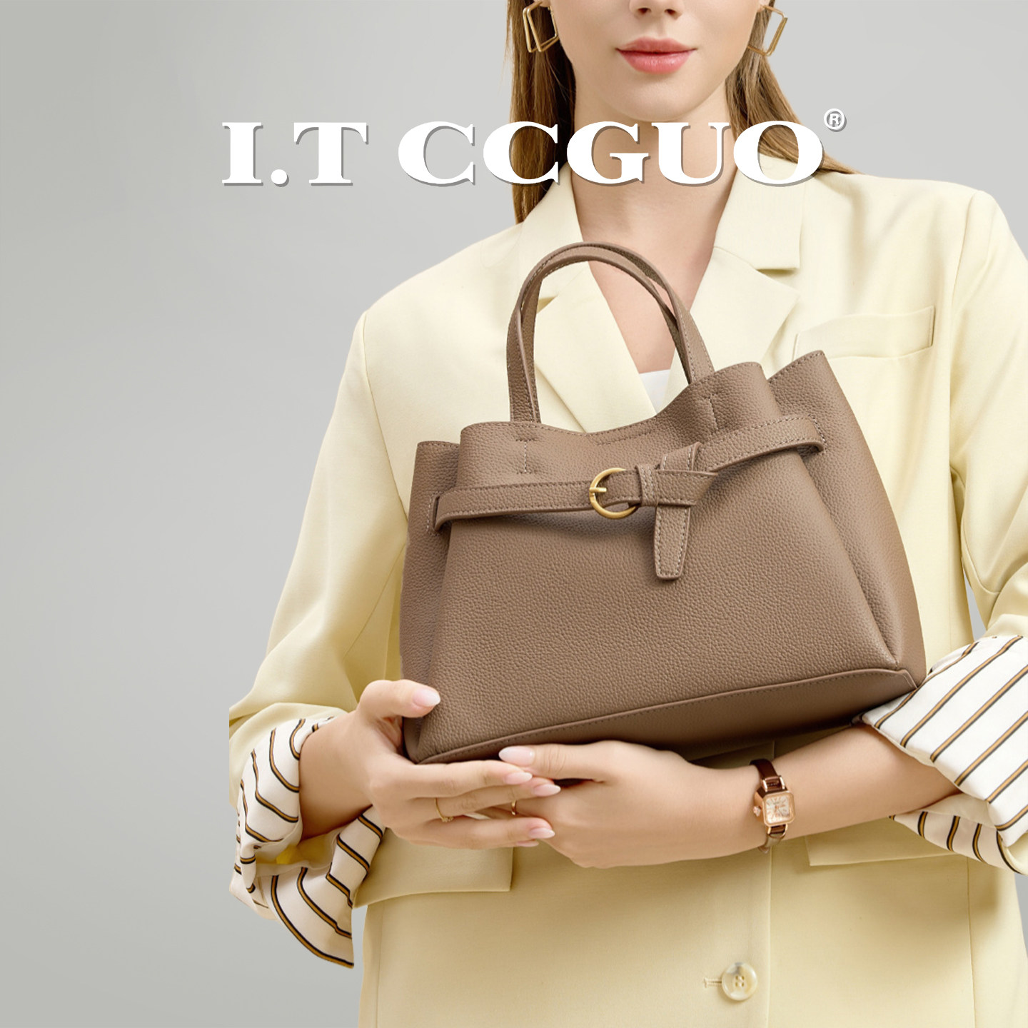 I.TCCGUO通勤女士轻奢时尚单肩包拎包真皮大容量百搭包包女手提包,箱包皮具/热销女包/男包,托特包,淘宝优惠券,粉丝福利购,淘宝优惠卷
