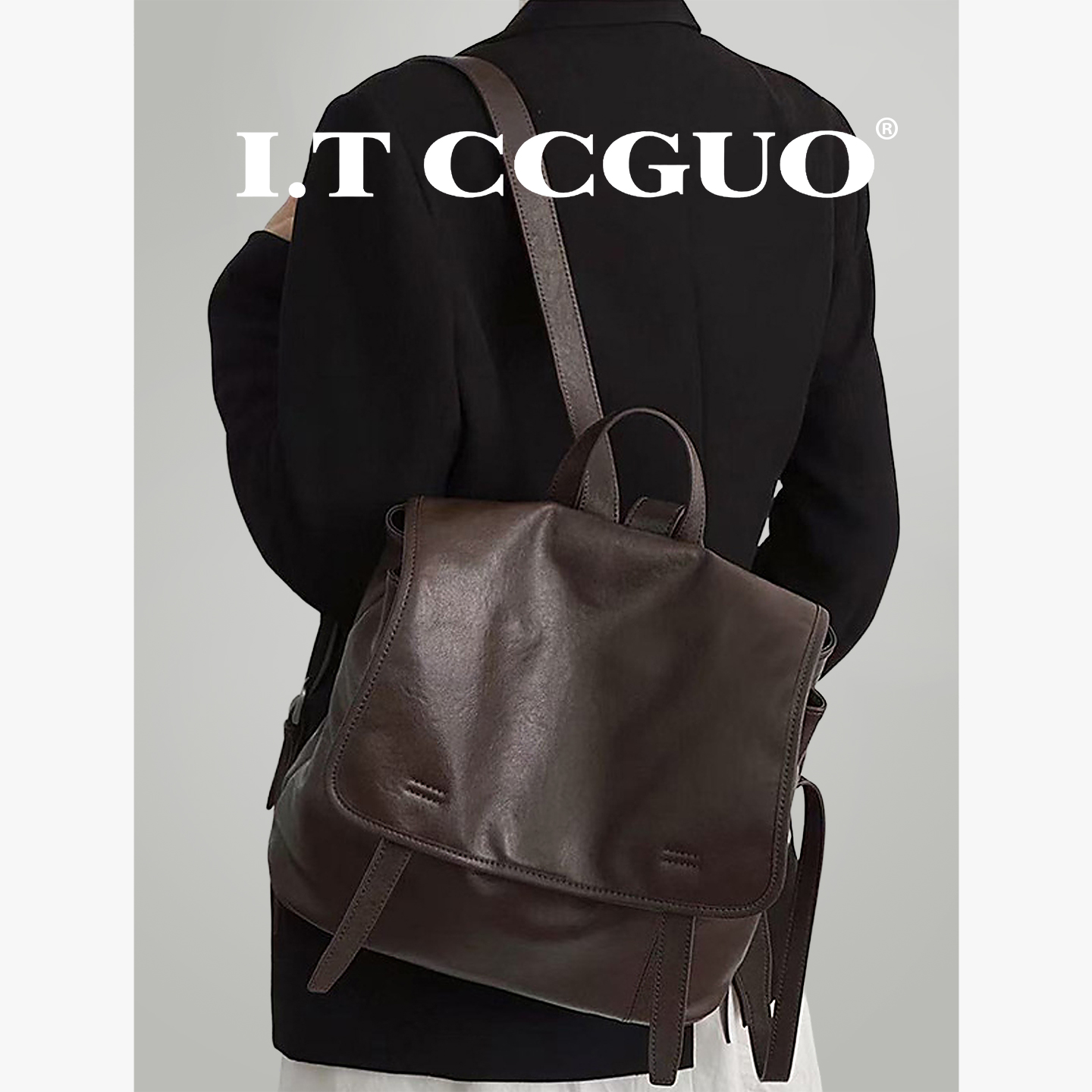 头层植鞣牛皮双肩包女大容量