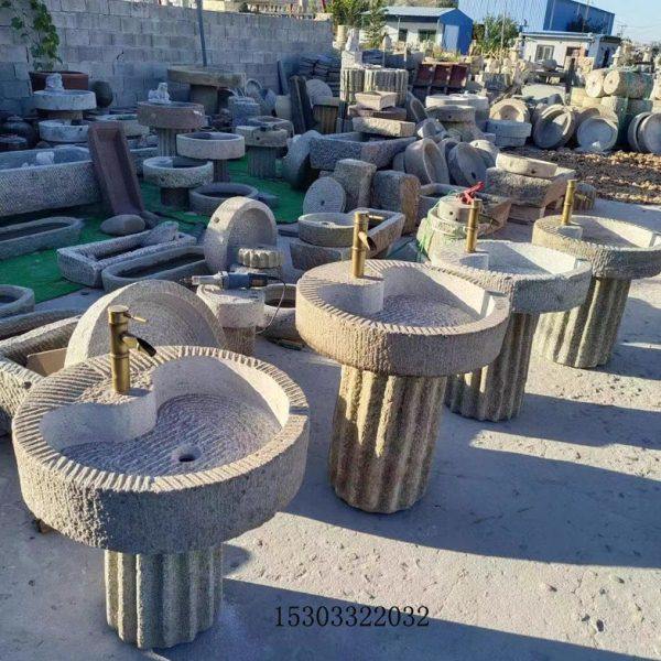 老石槽洗手盆老石头流水摆件鱼缸庭院圆形老旧石槽老石磨户外石盆