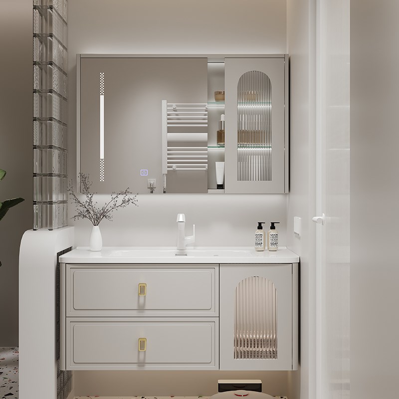 法式橡胶实木烤漆卫生间浴室柜洗手盆柜组M合洗漱台洗脸圆角陶瓷