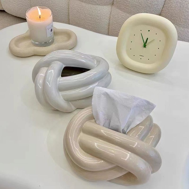 创意生活绳结趣味纸巾盒客厅茶几餐桌卧室陶M瓷卫生纸盒个性可爱