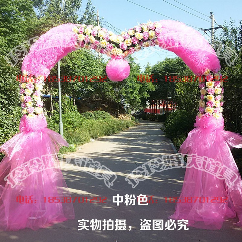 婚庆新款拱门雪纱拱门婚庆排华花篮花柱罗马柱路引花铁艺花架道具