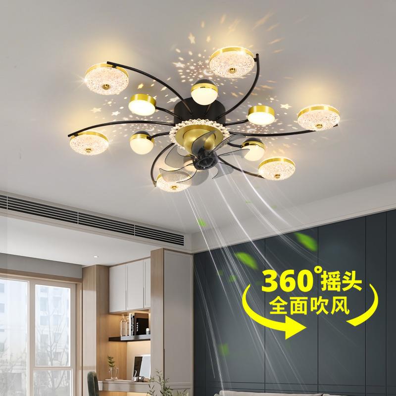 客厅灯2022年新款卧室铁艺吊扇灯北欧简约星空智能语音风扇吸顶灯