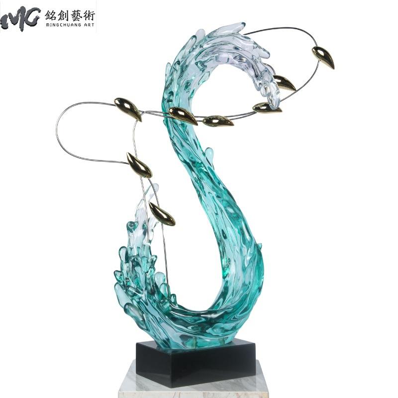 透明树脂浪花雕塑摆件酒店大堂玄关样板房软装家居工艺品创意雕塑