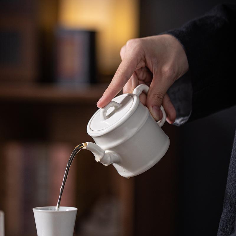 汝窑茶壶陶瓷壶单壶家用室内复古普洱泡茶壶茶水分离壶竹节泡水壶