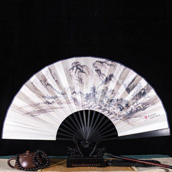 杭州王星记扇子中国风9寸仿乌木丝绸绢面折扇男式古风霸气扇定制