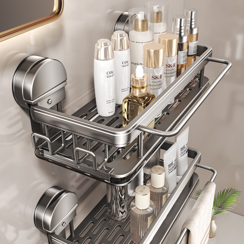 卫生间置物架吸盘免打q孔浴室洗手间洗漱台墙上架子厕所洗澡间壁