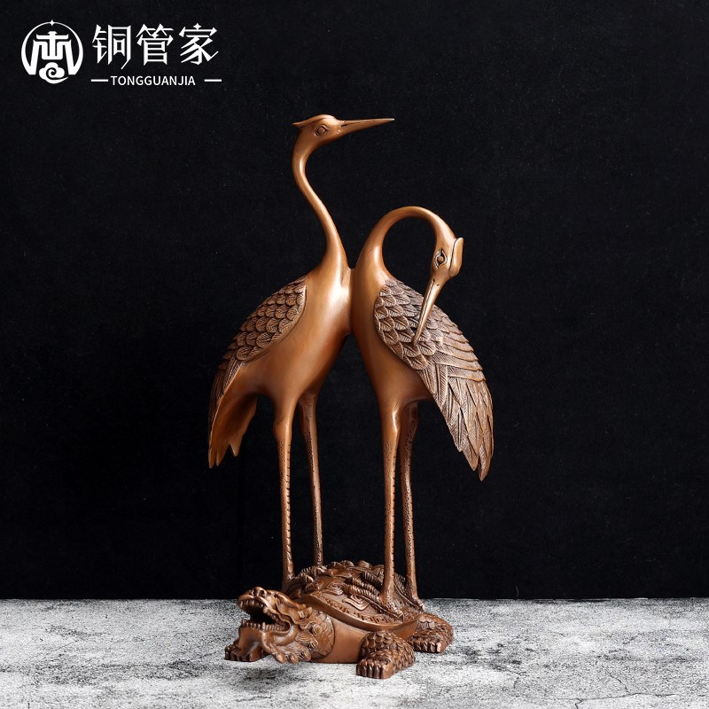 紫铜龟鹤摆件老人祝寿礼物龟鹤延年高端工艺品家用W装饰商务礼品