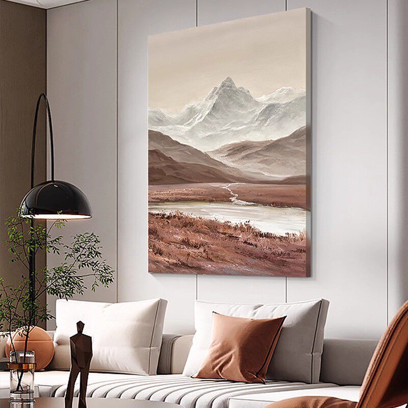 手绘油画现代简约玄关壁画客厅山水大幅装饰画侘寂风抽象风景挂画