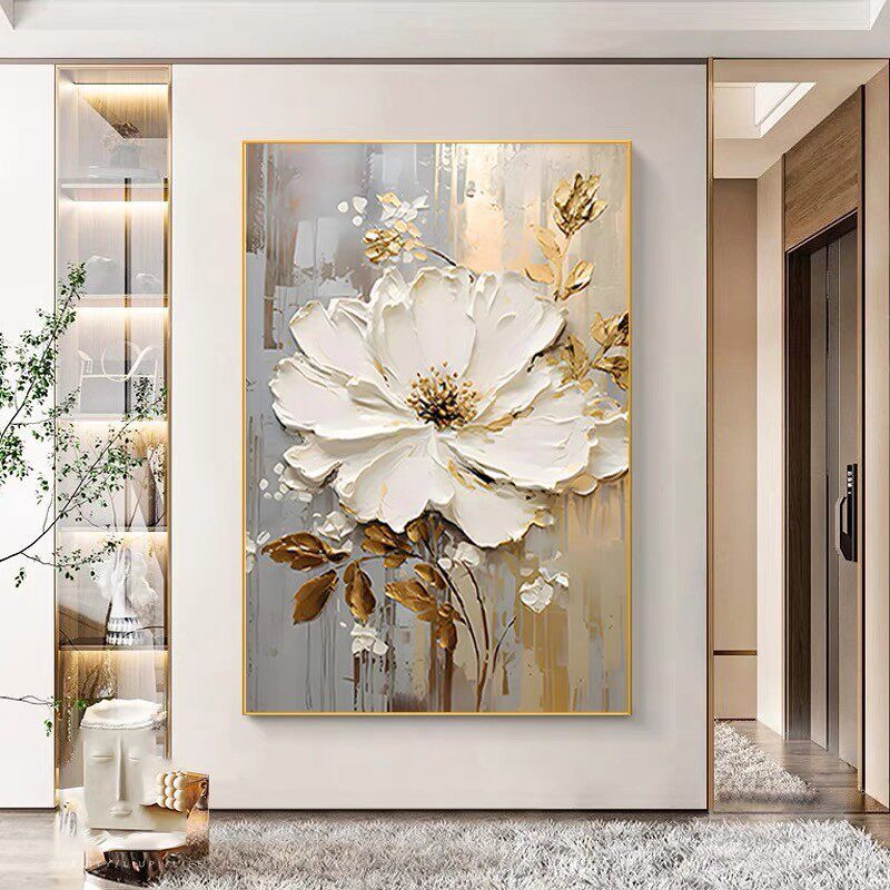 手绘油画《花开富贵》牡丹客厅沙发背景墙装饰画玄关挂画餐厅壁画