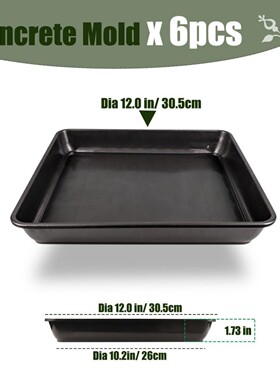 6件装踏脚石模具方形塑料铺路砖模具，12X12英寸深度1.73英寸