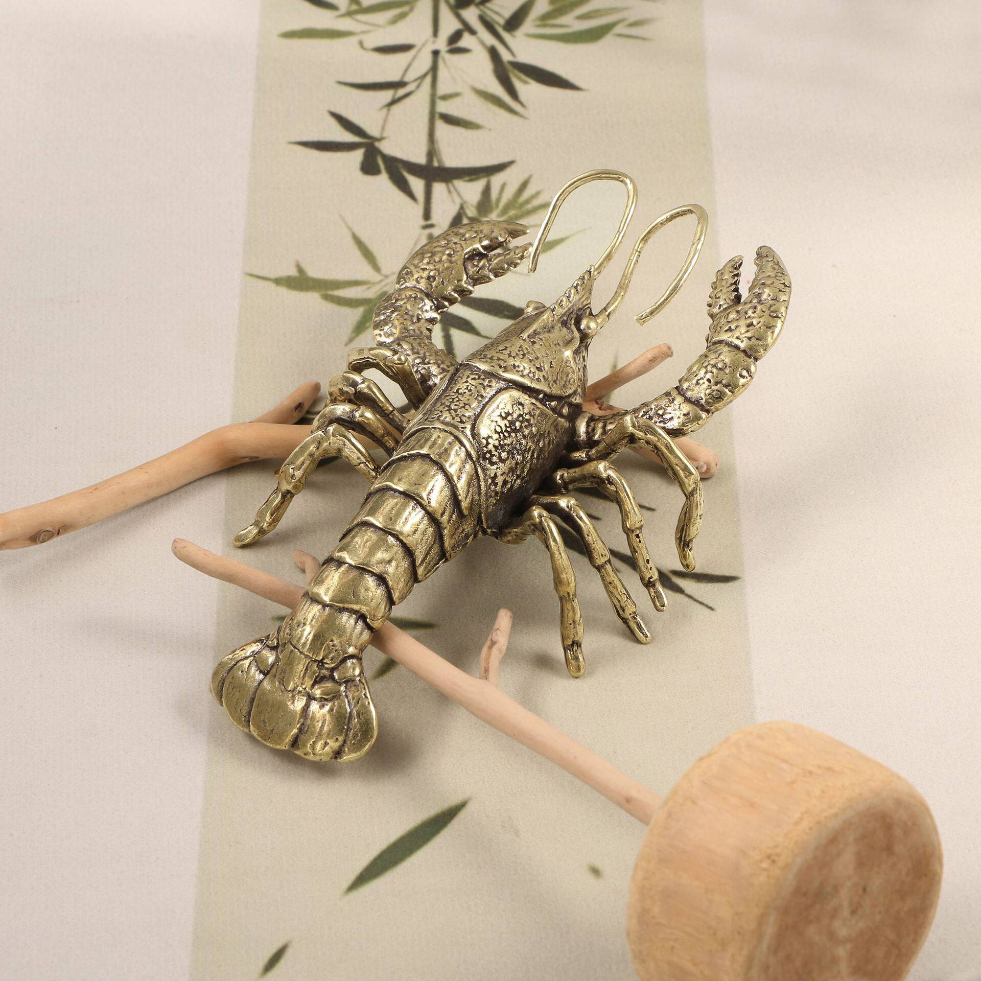 复古国潮仿古玩做旧大龙虾黄铜摆件招财聚宝工艺品摆设装饰品