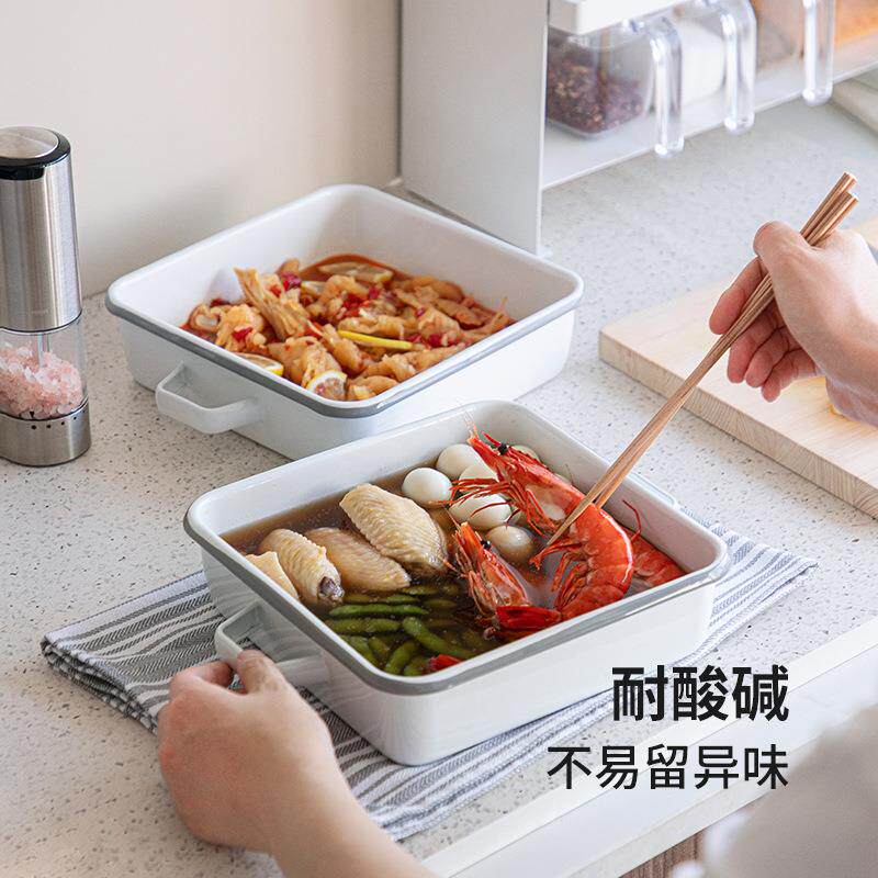 霜山珐烤琅烤盘双耳带盖焗饭盘箱直火可用煎盘多功能方形烘焙07V3