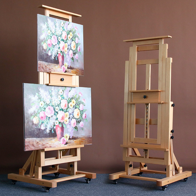 榉木制专业实木落地大画架美术生专用可调节国画油画作品展示架子