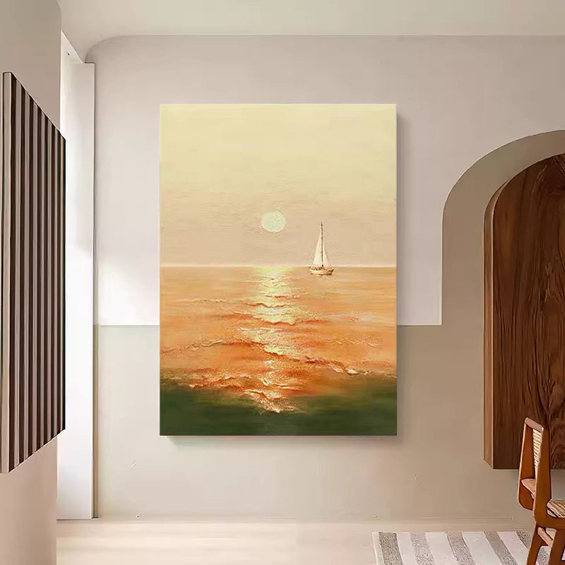 蒸蒸日上奶油风手绘油画丙烯画入户玄关客厅餐厅装饰画挂画壁画