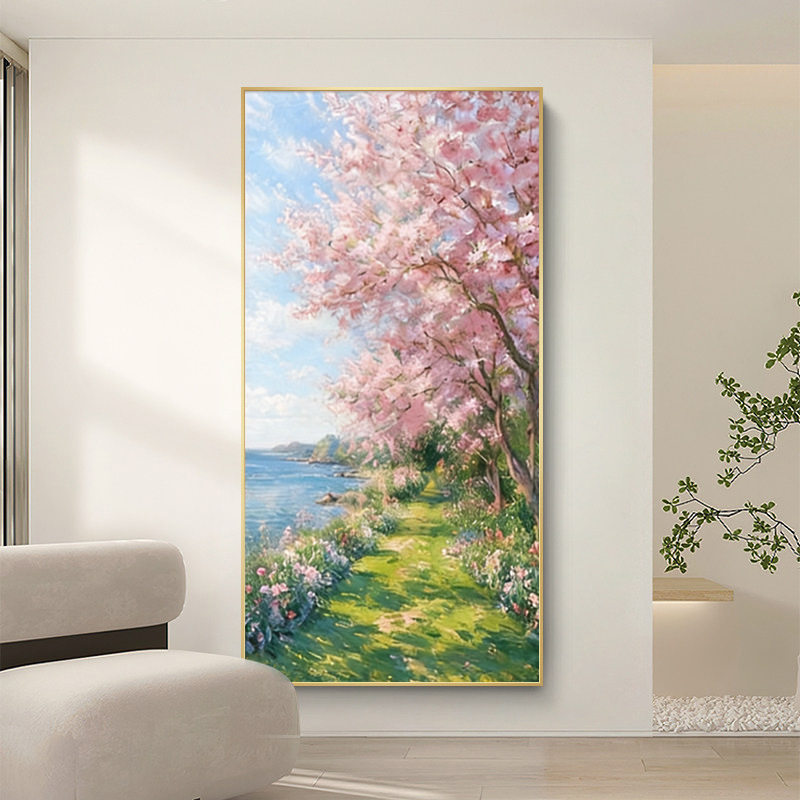 花鸟九鱼图玄关入户装饰画手绘油画事事如意立体肌理画挂画壁画
