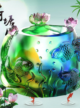 淄博琉璃荷花笔筒办公室桌面装饰摆件家居客厅工艺品创意实用装饰