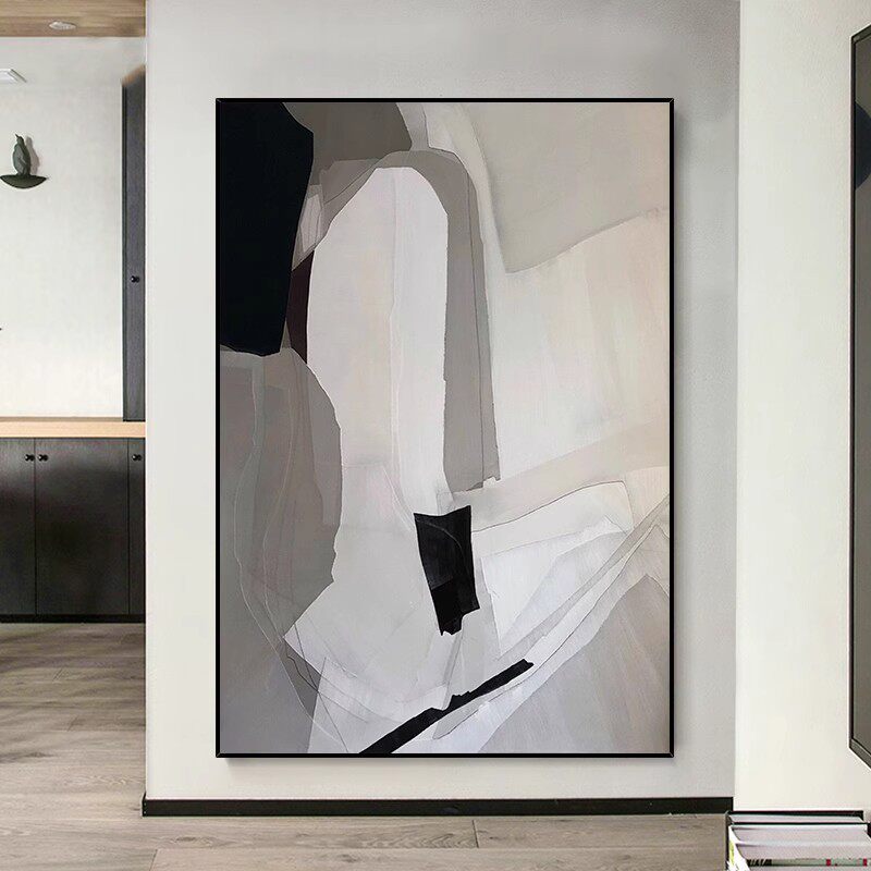 手绘油画抽象客厅装饰画黑白灰玄关挂画沙发背景墙大幅落地肌理画