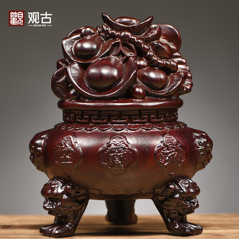 黑檀木雕刻聚宝盆摆件客厅玄关电视柜公司店铺收银台装饰开业送礼