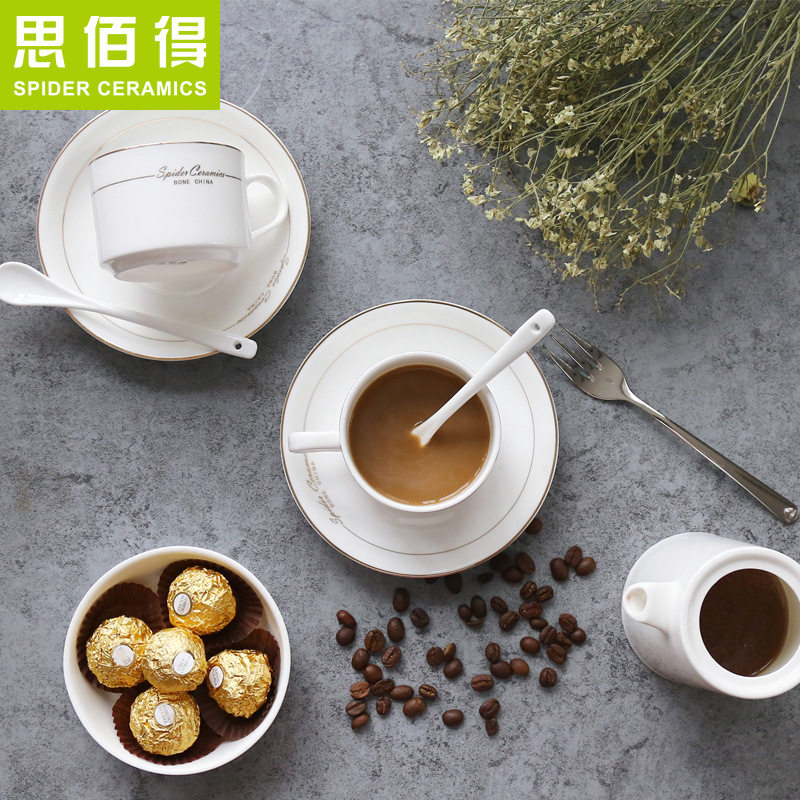 思佰得-骨瓷咖啡杯碟套装澳式咖啡杯6个金边欧式下午红茶杯陶瓷器