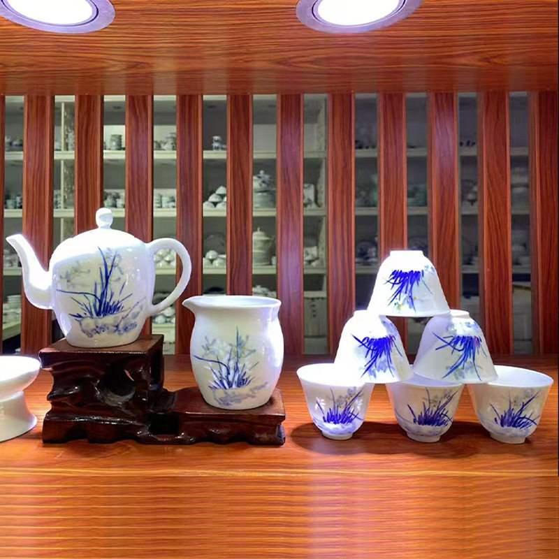 老瓷厂纯手绘青花花鸟纹茶壶纯手工陶瓷家居中式摆件瓷器古玩收藏