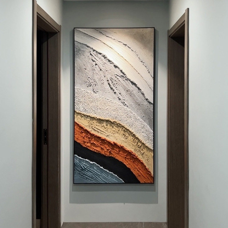 玄关装饰画竖版现代简约手绘油画客厅沙发背景墙抽象手工厚肌理画