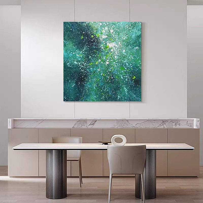 《新翠》餐厅抽象装饰画高级感简约现代挂画绿色手绘肌理油画