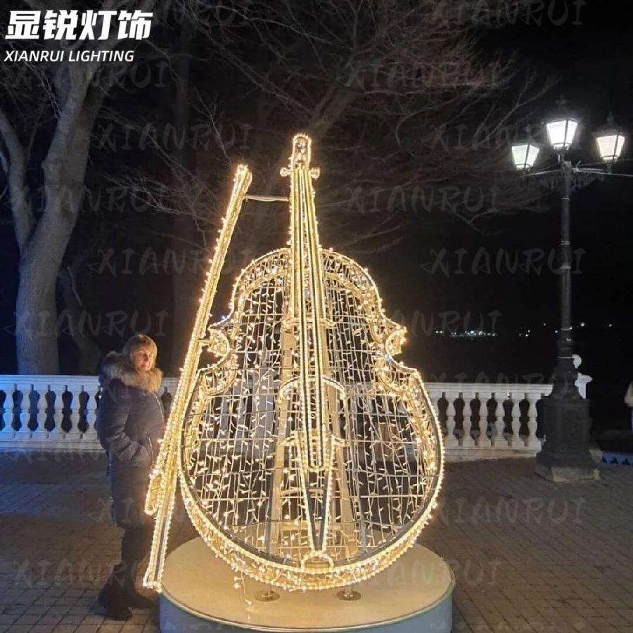 发光小提琴圣诞工艺品LED乐器模型造型灯雕塑装置音乐装饰造型灯