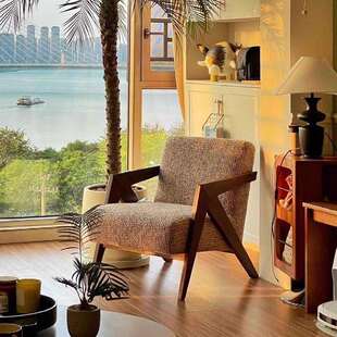 单人沙发椅理查德法式中古风客厅阳台休闲椅子实木设计师沙发单椅