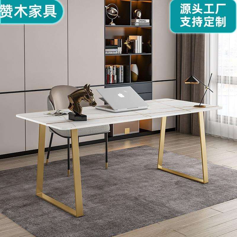 轻奢岩板一字板简约现代书桌台式电脑桌卧室北欧小户型家用办公桌