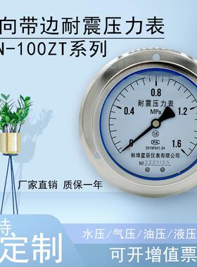 YN100ZT轴向带边耐震压力表充油抗震防震液压油压水压真空表背接