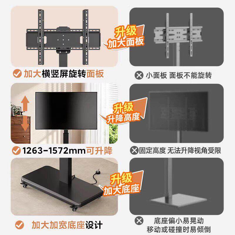 电视移动支XZ05架落地支视架手摇可升降推带轮车显示屏可机移动电