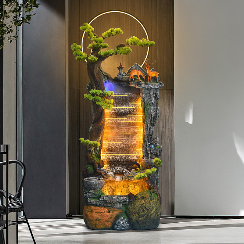 创意木桩流水摆件东南亚办公室装饰树脂水景商务礼品乔迁开业喷泉
