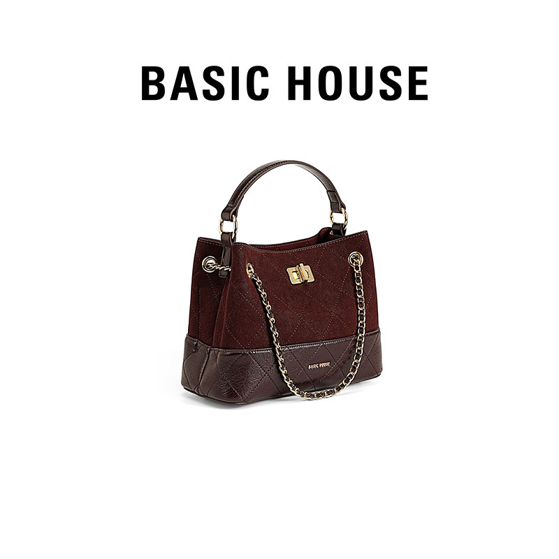 Basic House/百家好单肩腋下女包麂皮手拎通勤手提新款斜